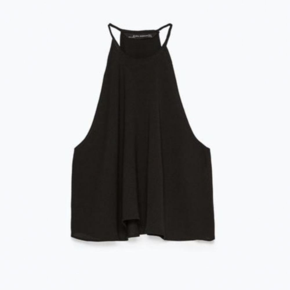 Zara Woman Black Flowy Halter Neck Crop Top